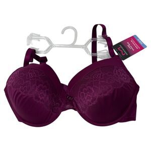 Bra Size 40D Maidenform Push Up Open Neckline Bra raspberry lace detail NEW